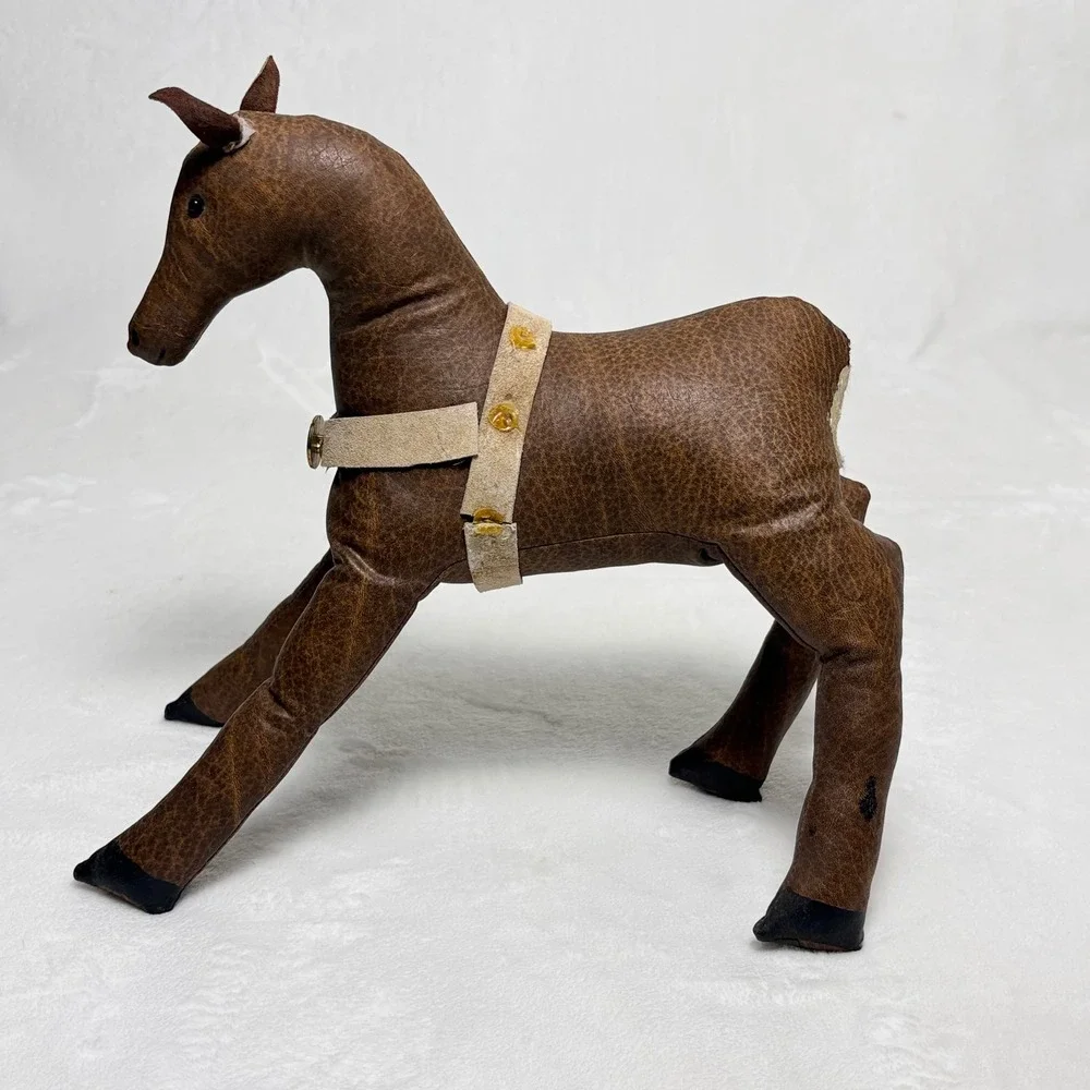 Mid Century Faux Leather Horse Plush Figurine Rustic Farmhouse Decor 12
